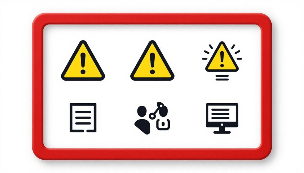 Panneau d'avertissement avec symboles d'erreurs communes dans le business de l'intelligence artificielle