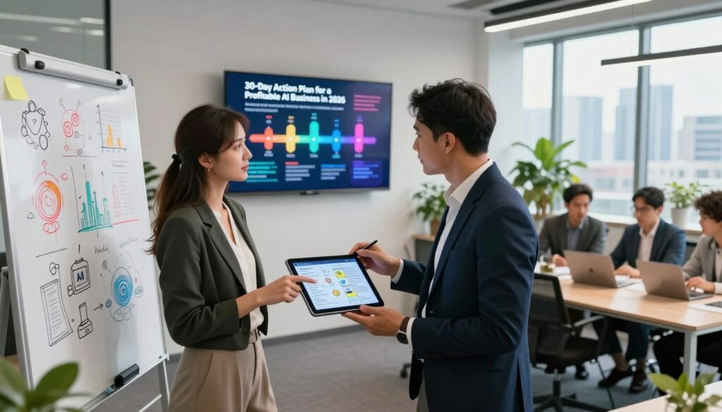 Plan d’action 30 jours pour lancer un business IA rentable en 2026