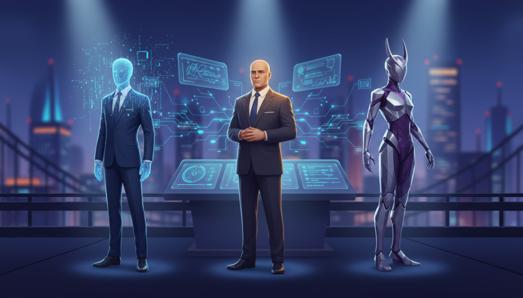 A visually compelling illustration showcasing the three AI giants: ChatGPT, Claude, and Gemini. In the foreground, three distinct humanoid figures represent each AI, dressed in professional business attire, standing confidently. ChatGPT is depicted as a technologically advanced figure with a digital aura, embodying intelligence. Claude, robust and thoughtful, stands with hands clasped, exuding a calm presence. Gemini appears dynamic and futuristic, with sleek lines and an innovative design. In the middle ground, a stylized digital interface displays abstract algorithms and data streams flowing between them, symbolizing their functionalities. The background features a blurred cityscape at dusk, illuminated by soft blue and purple lights, creating a high-tech atmosphere. The lighting is dramatic, with a subtle spotlight on each figure, emphasizing their unique characteristics. The overall mood is informative yet innovative, inviting viewers to explore the differences between these AI models. A visually compelling illustration showcasing the three AI giants: ChatGPT, Claude, and Gemini. In the foreground, three distinct humanoid figures represent each AI, dressed in professional business attire, standing confidently. ChatGPT is depicted as a technologically advanced figure with a digital aura, embodying intelligence. Claude, robust and thoughtful, stands with hands clasped, exuding a calm presence. Gemini appears dynamic and futuristic, with sleek lines and an innovative design. In the middle ground, a stylized digital interface displays abstract algorithms and data streams flowing between them, symbolizing their functionalities. The background features a blurred cityscape at dusk, illuminated by soft blue and purple lights, creating a high-tech atmosphere. The lighting is dramatic, with a subtle spotlight on each figure, emphasizing their unique characteristics. The overall mood is informative yet innovative, inviting viewers to explore the differences between these AI models.